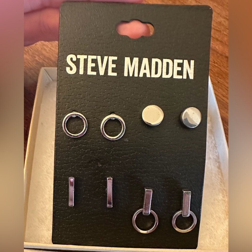 4 Pairs of Silver Stud Earrings (Set) by Steve Madden Jewelry - EUC